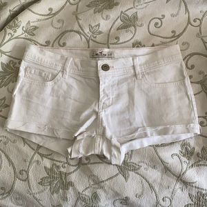 White Cuffed Distressed Jean Shorts
